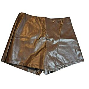 AEMI‎ + CO Skort Large Brown Faux Leather Shorts Skirt Overlay NWT